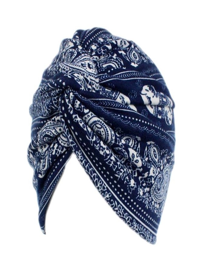 DECOU Elephant Printed Twist Pleated Hair Wrap Stretch Turban E234 (Navy) - Image 1